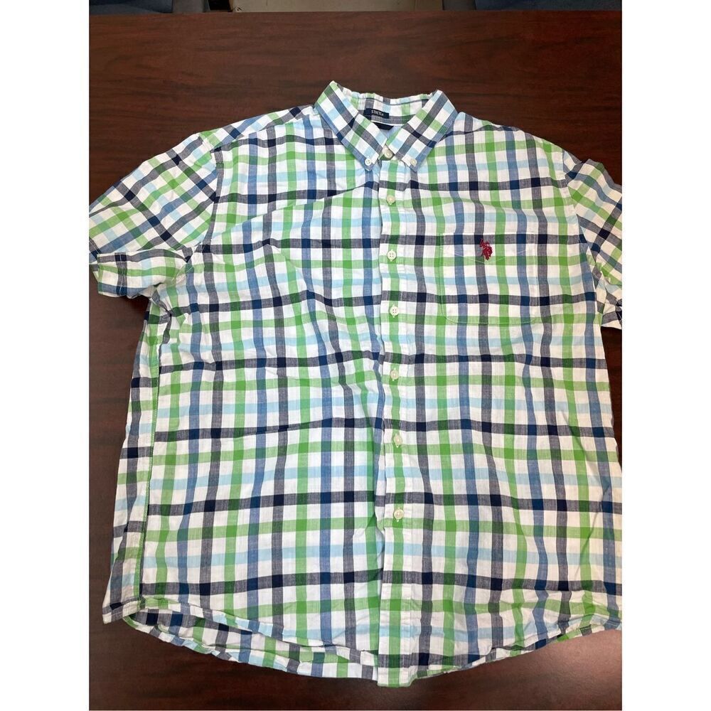 U.S Polo Assn. Mens Stretch Button Up Checkered Short Sleeve Shirt Size XL